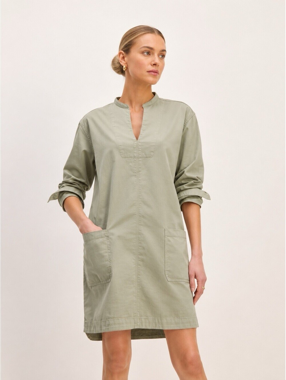 everlane dress medium Long Sleeve Utility Mini Dress Sage Green